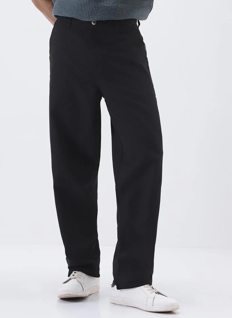 Urbano Fashion  Urbano Fashion Men's Black Loose Baggy Fit Solid Chino Trousers Non-Stretchable for Men | Best Price UAE